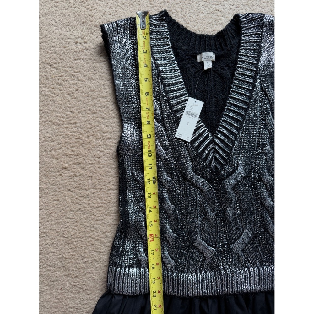 Anthropologie Pilcro Mixed Media Sweater Vest Midi Dress Silver Black Metallic M - Picture 7 of 10